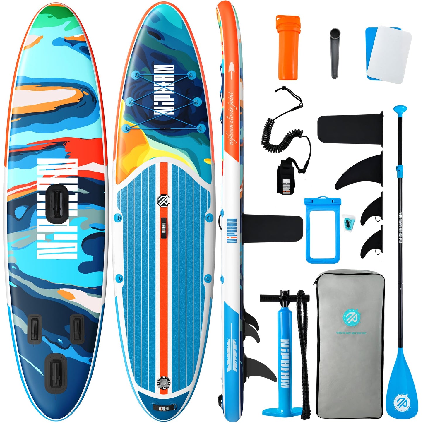 Niphean Inflatable Stand Up Paddle Board with SUP Accessories, Anti-Slip EVA Deck, 10’6’’ Inflatable Paddle Boards for Adults & Youth of All Skill Levels