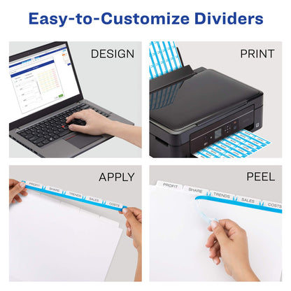 Avery 8 Tab Dividers for 3 Ring Binder, Easy Print & Apply Clear Label Strip, Index Maker Customizable Multicolor Tabs, 25 Sets (11424)