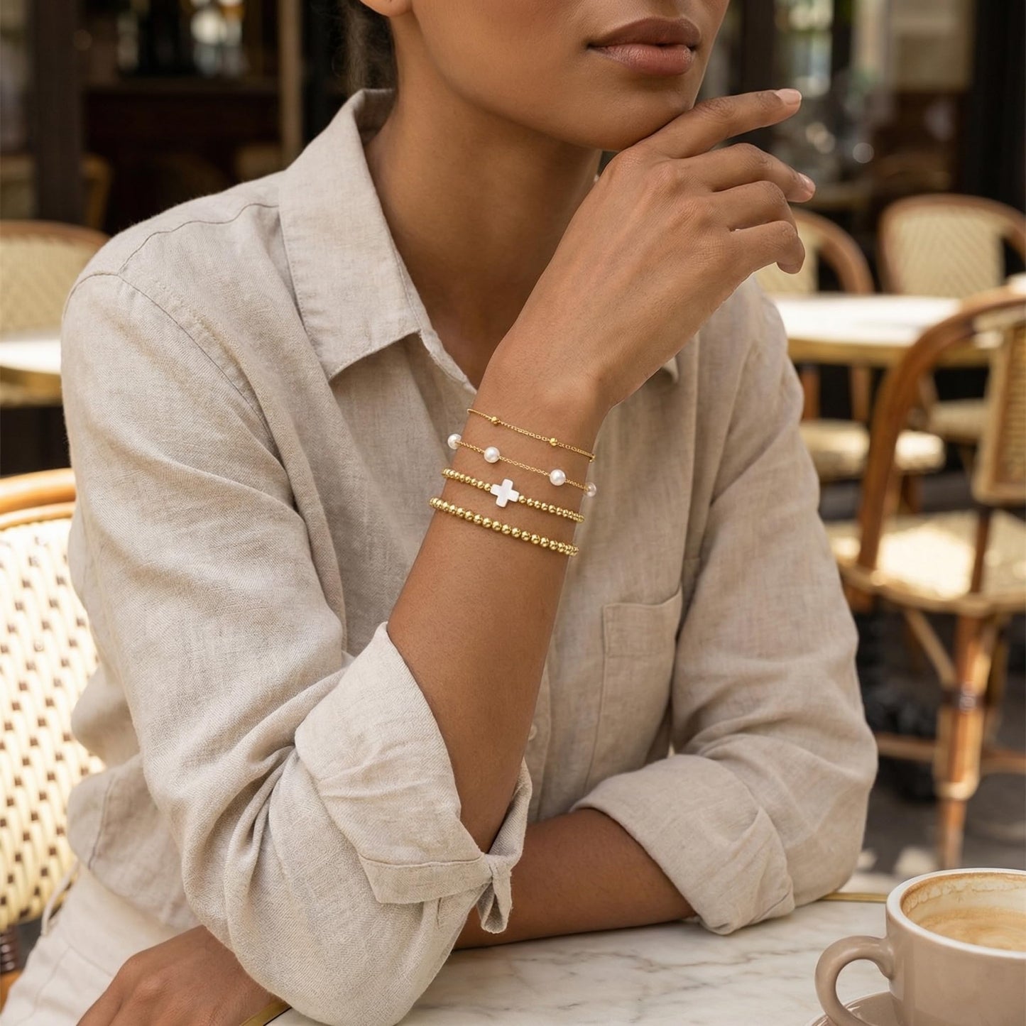 PEALICIOUS 2 STÜCK Gold Armmanschette für Damen, Arm Cuff Gold Minimalistisches Oberarmarmband für Mädchen, Stapelbare Armbandmanschetten, Verstellbare Armreifen Offen als Boho Valentinstag Schmuck Strand Sommer Geschenke