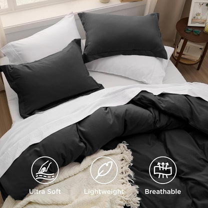 Funda nórdica blanca Bedsure, tamaño Queen, 3 piezas, aspecto de algodón prelavado, juego de cama extrasuave, incluye 1 funda nórdica de 228 x 228 cm con cierre de cremallera y 2 fundas de almohada, edredón no incluido