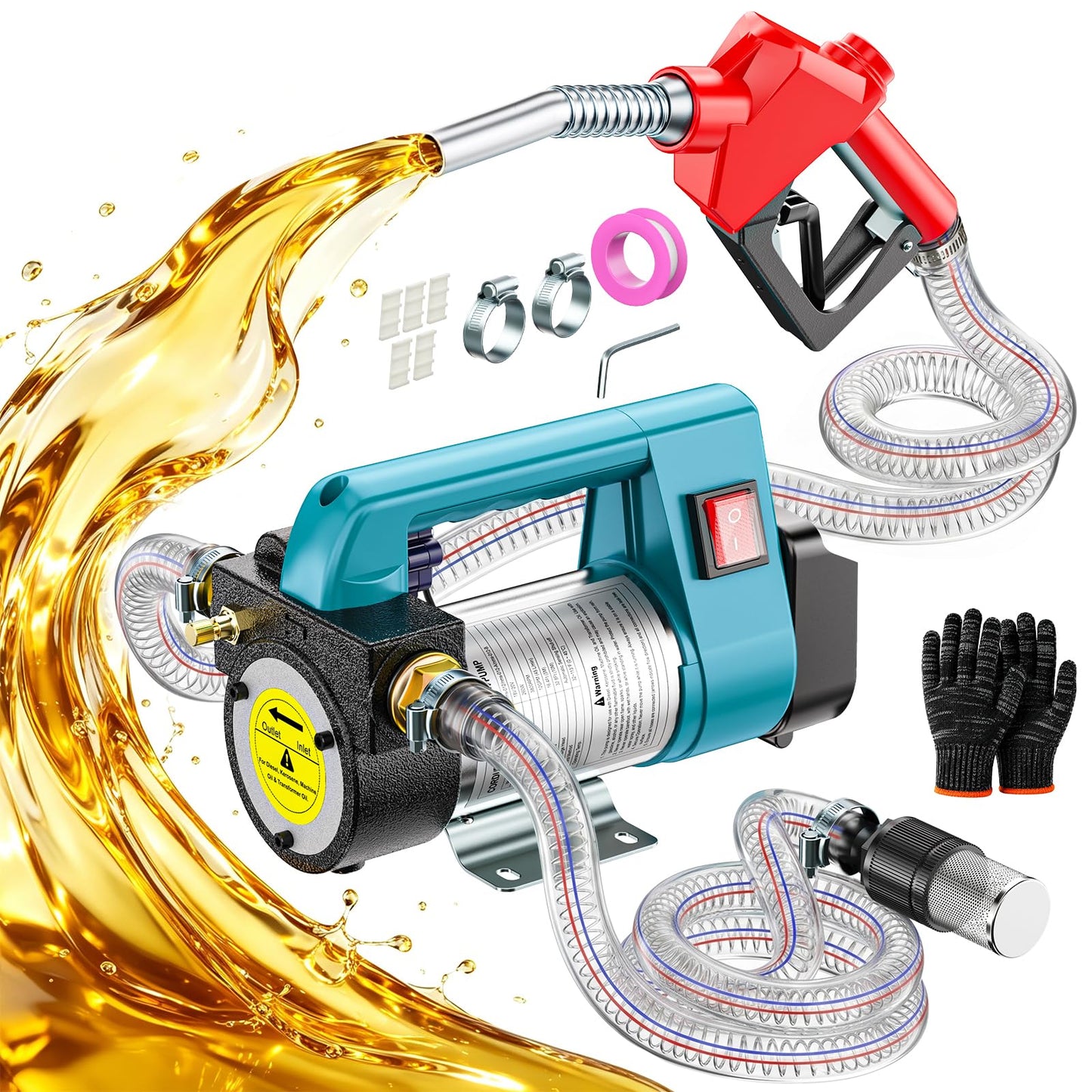 DIYtoolifz 5 GPM Cordless Fuel Transfer Pump Compatible with DeWalt 20V & Milwaukee 18V Batteries, Portable Gas Can Pump with 51" Hose, 5 Adapters, Gas Pump for Diesel, Gasoline (Bare Tool)