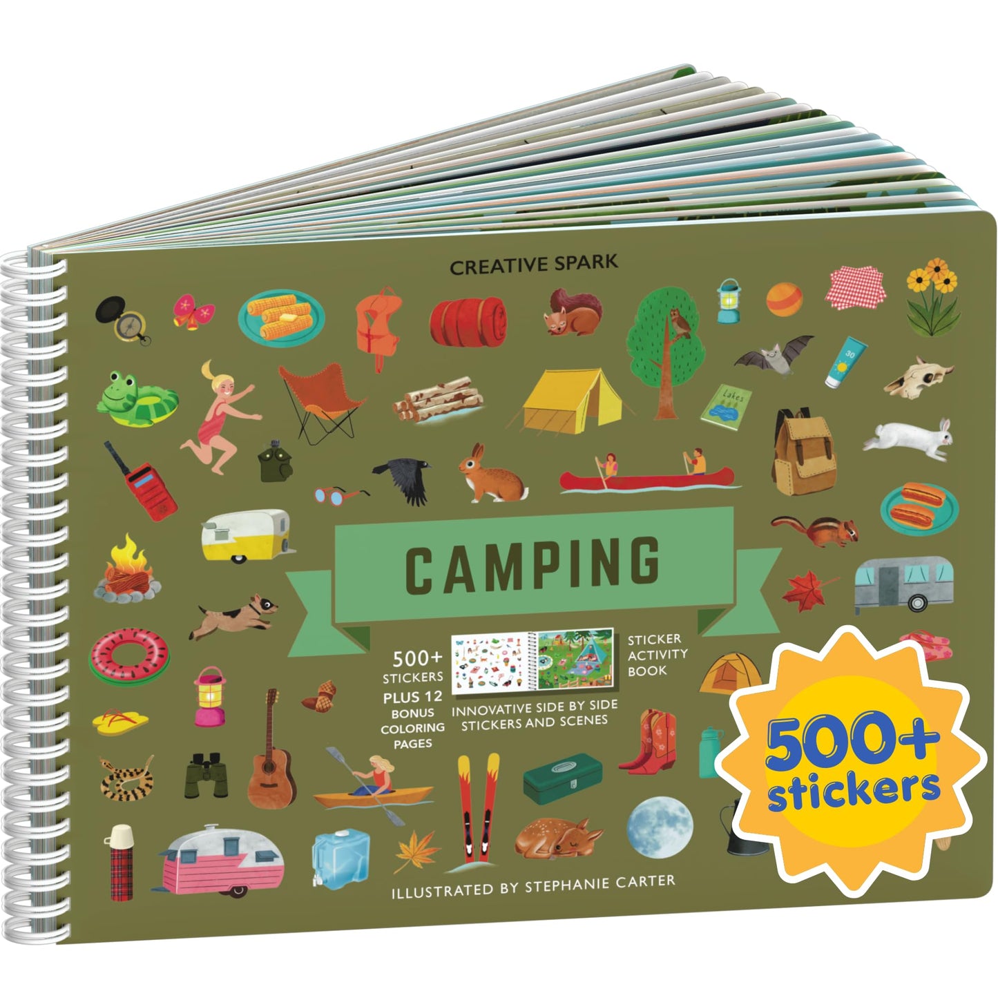 CUPKIN Animals Habitat 500+ Kids Sticker Book Toddler Airplane Travel Activity Coloring and Sticker Book, Road Trip Essentials, 12 Coloring Pages + 12 Scenes for Ages 2–8 Years