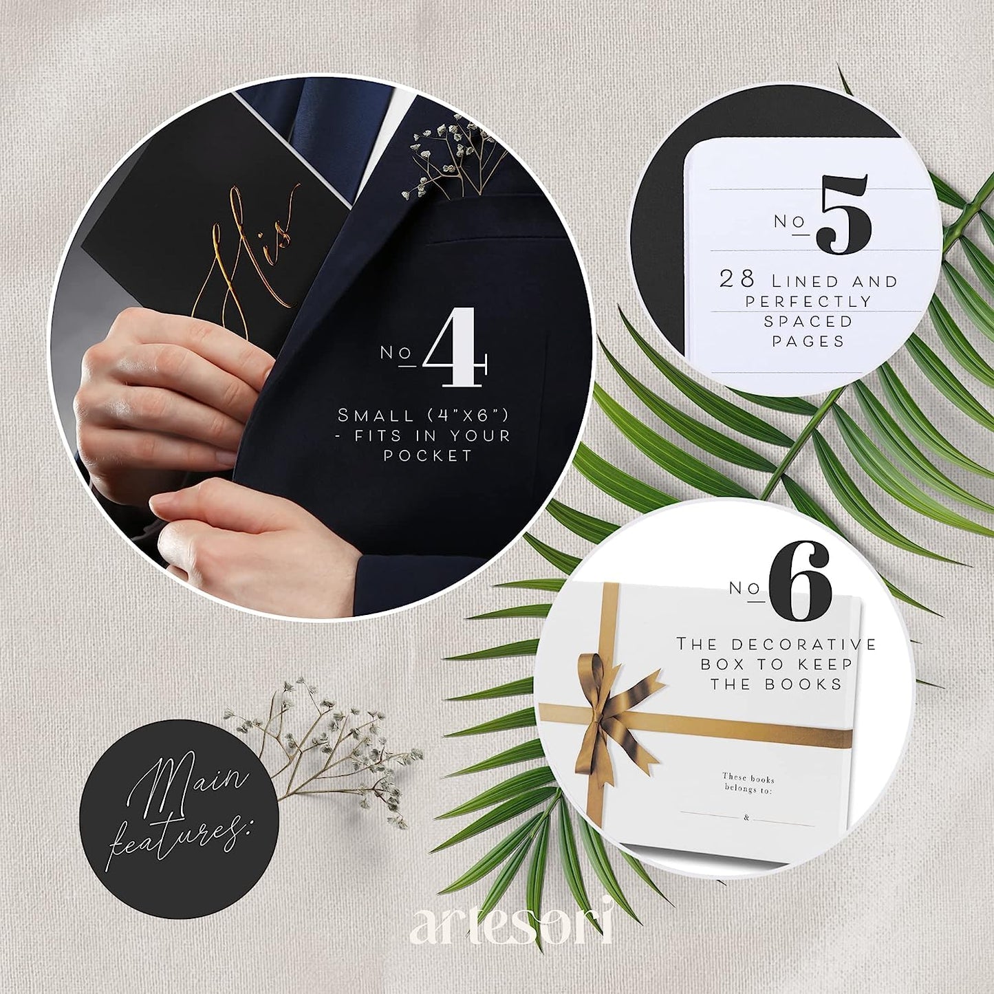 ARTESORI Premium Ehegelübde-Buch für Sie & Ihn, Soft-Touch, Goldfolie, 28 linierte Seiten, Ehegelübde-Bücher für Sie und Ihn, Hochzeits-Essentials, Hochzeits-Geschenkideen, Geschenke für Sie und Ihn [Weiß & Schwarz]