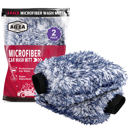 AIDEA Car Wash Mitt Microfiber, 2PK Scratch Free Lint-Free, Premium Chenille Microfiber Mitt Car Wash Brush, Green, Regular Size 7.12''X10.14''