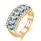 Uloveido Women's Gold Plated 7 Stones Eternity Band Ring Half Moon Design Wedding Bands with Oval CZ J501