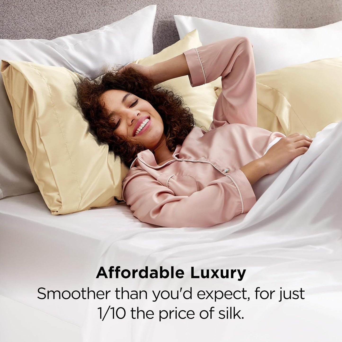 Bedsure Satin-Kissenbezug, Queen-Size, 2er-Pack, Seidenkissenbezügen ähnlich, seidige Kissenhüllen mit Hotelverschluss, Raumdeko, Valentinsgeschenke für Frauen und Männer, Grau, 50x75 cm