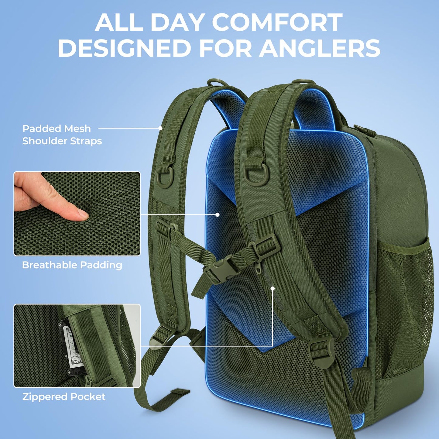 KastKing KarryAll Fishing Tackle Backpack with Rod Holder 4 Tackle Boxes,40/26L Tackle Bag Storage Fishing Gear and Equipment