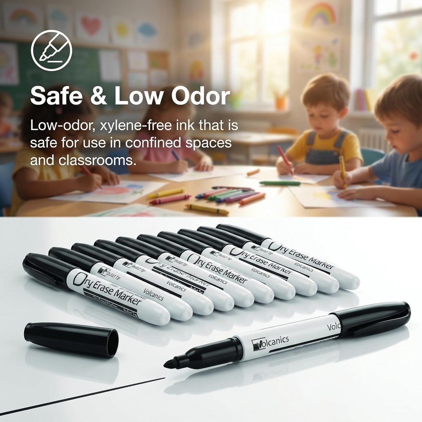 Dry Erase Markers Low Odor Fine Whiteboard Markers Thin Box of 12，10 Colors