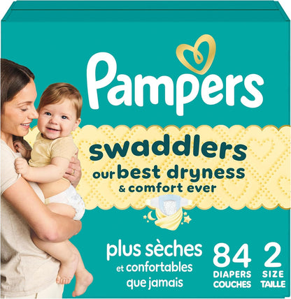 Pampers Swaddlers Windeln, Größe 0 (bis 4,5 kg), 84 Stück, Saugfähig, Hält Babys trocken und bequem, Hautverträgliche Einwegwindel