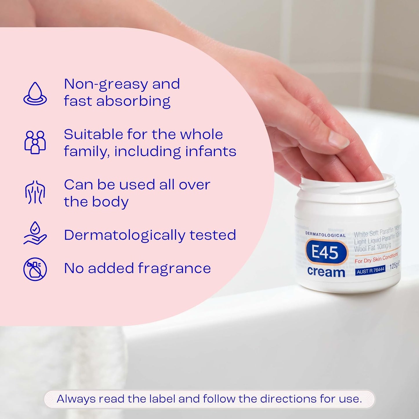 E45 - Dermatological Cream For Dry Skin Conditions ; Non Greasy Emollient ; Hypoallergenic ; 350g