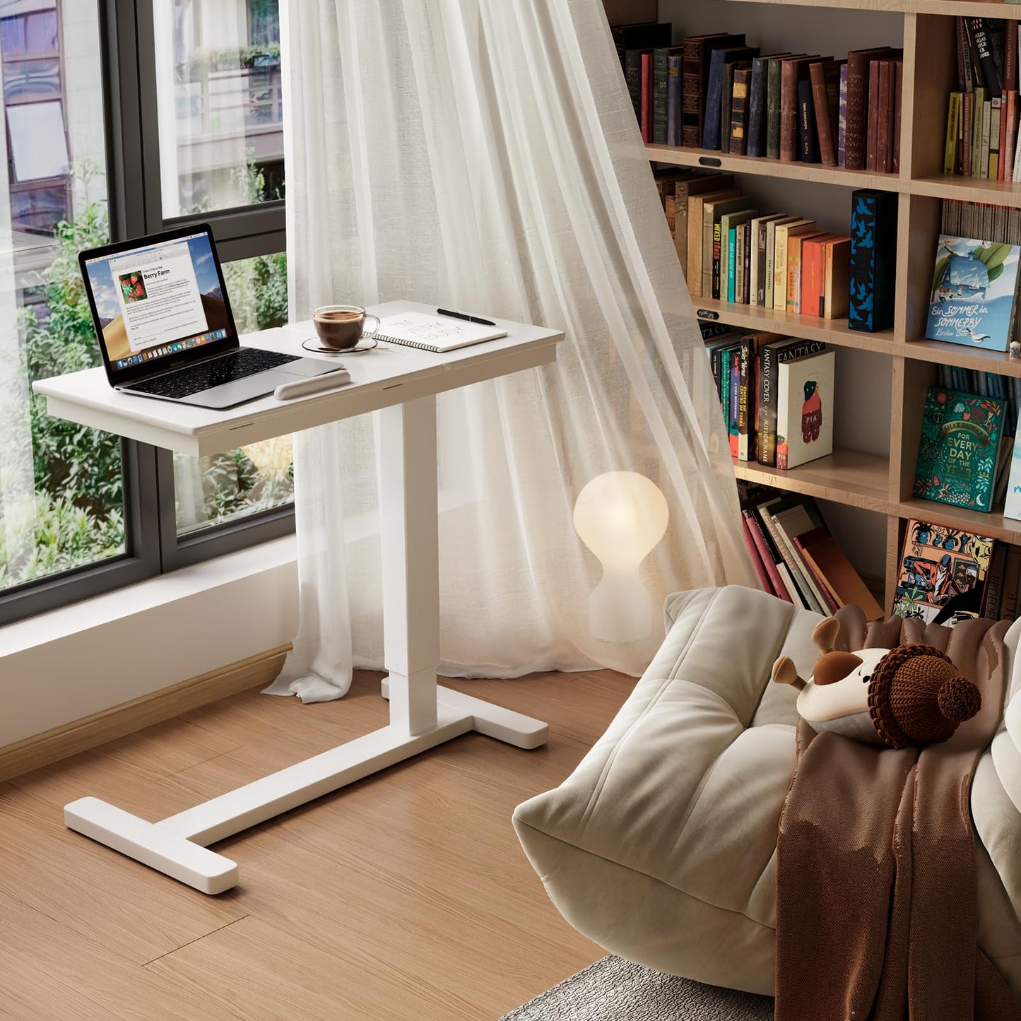 Muwuele Solid Wood Overbed Bedside Table with Wheels, Adjustable Medical Tilt Top Hospital Bed Table Over The Bed, Rolling Laptop Desk, Mobile Standing Desk for Hospital and Home Use (Walnut)