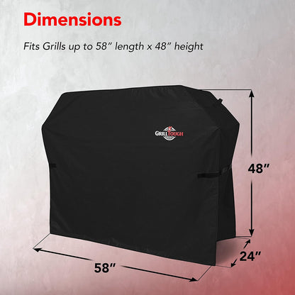 GrillTough Heavy Duty Grillabdeckung für Außengrill, 147 cm – wasserdicht, wetterbeständig, UV- & lichtbeständig mit Befestigungsriemen – Gasgrill Abdeckung für Weber, Genesis, Charbroil etc. Schwarz
