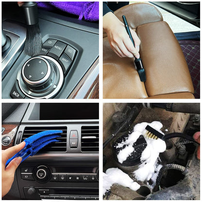 10pcs Auto Car Detailing Brush Set Car Interior Cleaning Kit Includes 5 Boar Hair Detail Brush,3 Wire Brush, 2 Air Vent Brush for Cleaning Interior Exterior, Dashboard Engines Leather Wheel
