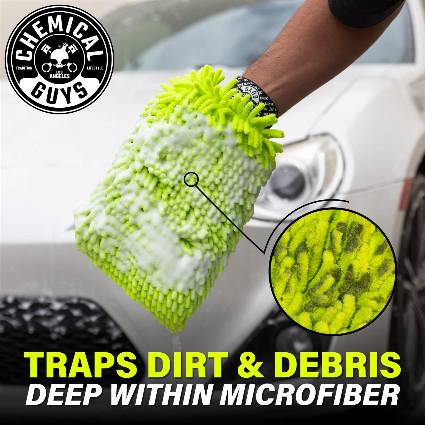 Chemical Guys Chenille Premium Kratzfreier Mikrofaser Waschhandschuh für die Autowäsche – 2er-Pack, Limettengrün, ultraweiche Autowaschhandschuhe, wirbelfreies Finish, sicher für LKWs, SUVs, Motorräder und mehr