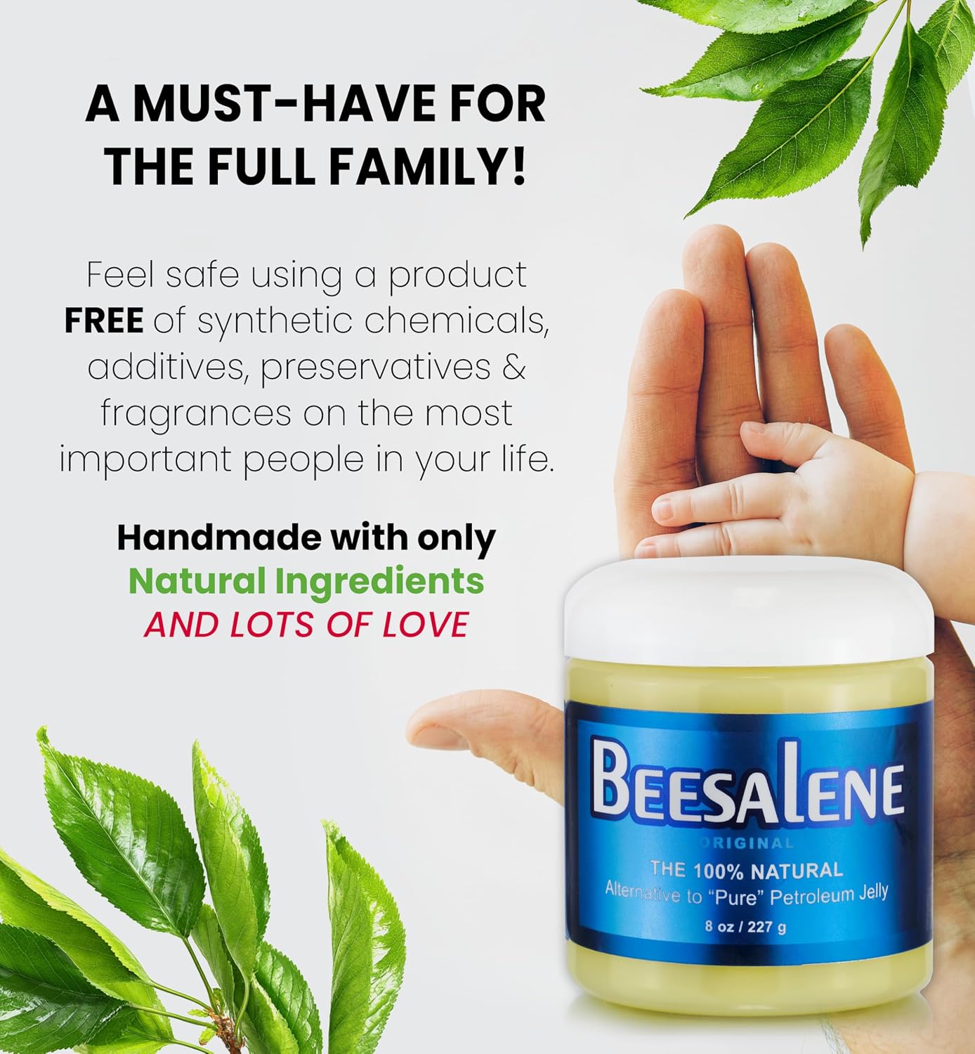 Beesalene Original Unpetroleum - 100% Natural & Hypoallergenic Alternative to Petroleum Jelly - Lips, Hands, Feet, Makeup Remover and More (8 Ounce)