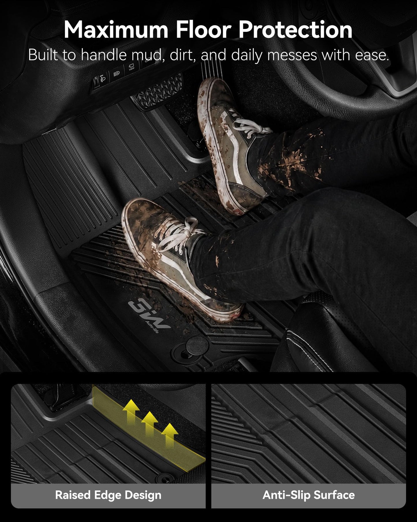 3W Floor Mats for Toyota Tacoma 2024 2025 2026 Double Cab Auto Tran(Not Fit Hybrid & XtraCab), TPE All Weather Custom Fit Floor Liner for Tacoma TRD/SR/SR5/limited Car Liners.
