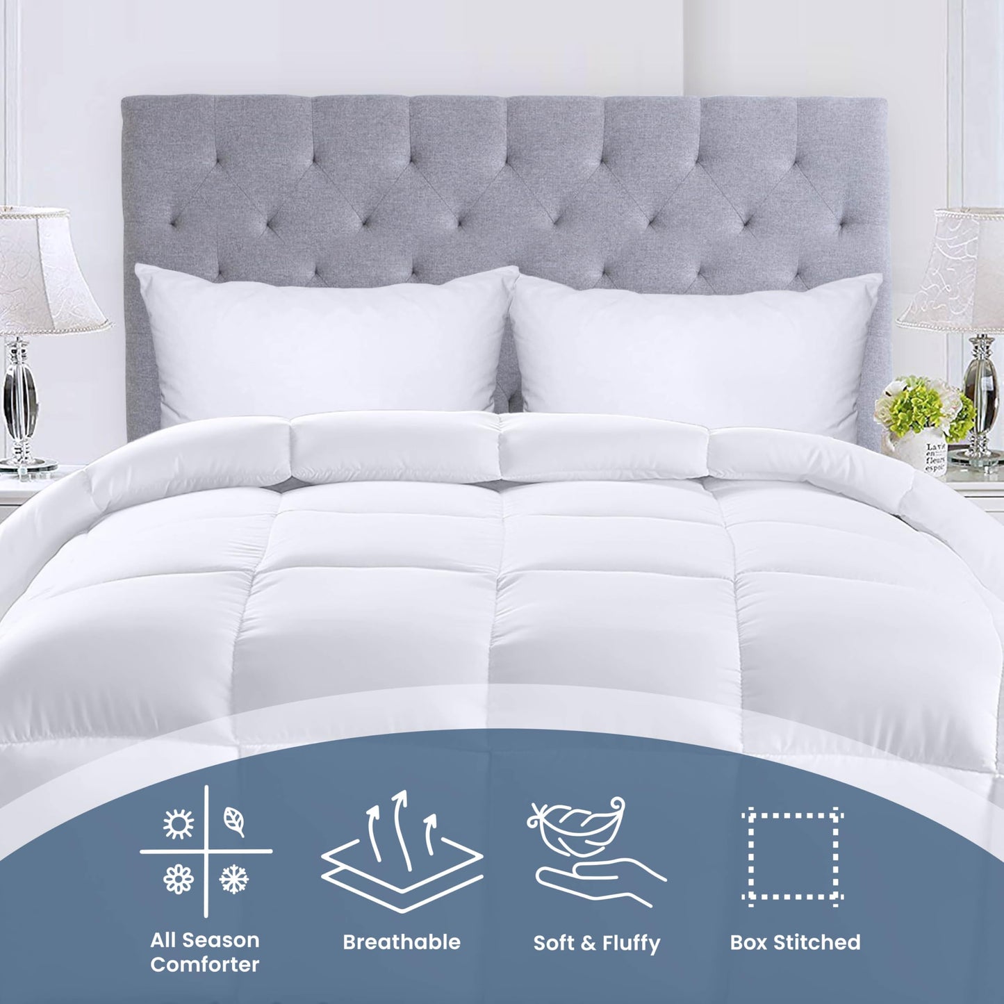 Utopia Bedding Steppbetten Queen-Größe, Ganzjahres-Bettdeckeneinlage, Daunenalternative Box-gesteppte Bettdecke mit Ecklaschen, Maschinenwaschbar (Weiß)