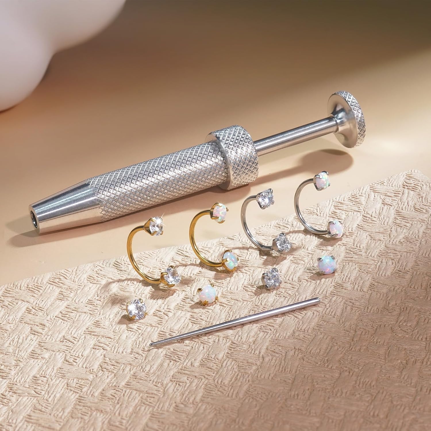 Opal Nose Ring Studs Horseshoe Nose Rings Hoops Stud 316L Stainless Steel Nose Rings Round CZ Square Screw L Shaped Nose Stud Hypoallergenic Nostril Piercing Jewelry for Women Men