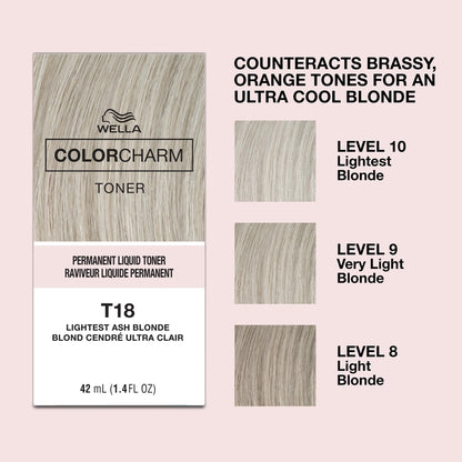 COLORCHARM Permanente Flüssigtönungen | Neutralisiert Gelbstich | Frei von Parabenen | Vegan | T18 Hellstes Aschblond | 41 ml