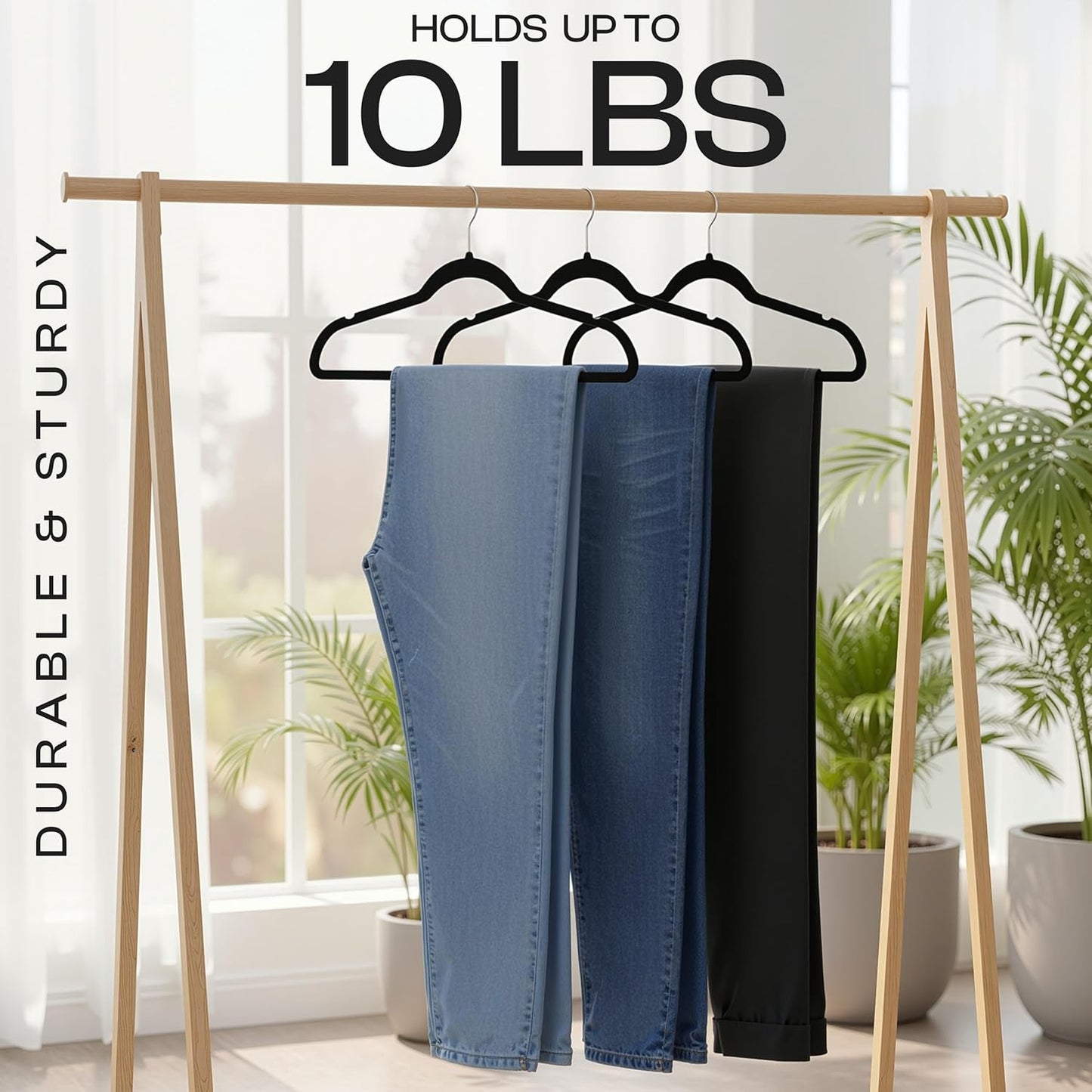 Utopia Home Samtbügel 50er-Pack, strapazierfähig, rutschfest, platzsparend, Filzkleiderbügel mit 360°-Haken & Kerben (Schwarz)