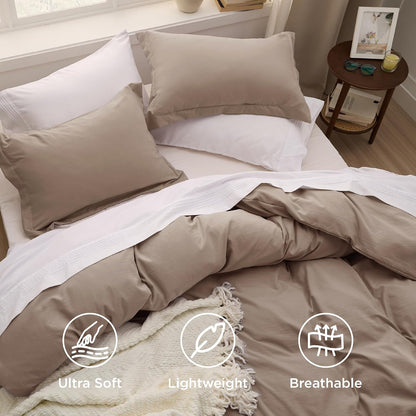 Funda nórdica blanca Bedsure, tamaño Queen, 3 piezas, aspecto de algodón prelavado, juego de cama extrasuave, incluye 1 funda nórdica de 228 x 228 cm con cierre de cremallera y 2 fundas de almohada, edredón no incluido