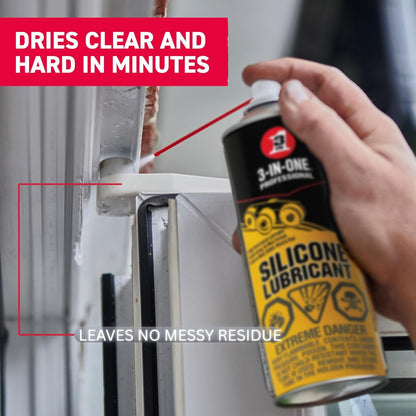 3-IN-ONE Professional Silicone Lubricant Spray, Aerosol 311g, Safe to use on Metal, Rubber, Wood and Vinyl. Lube Sliding Doors, Treadmills, Garage Doors, Rubber Seals and More | 1041 | Single Can