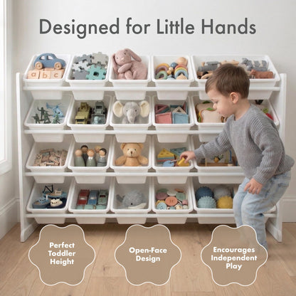 Humble Crew Toy Storage Organizer with 20 Removable Storage Bins for Kids Playroom, 4-Tier Toddler Toy Organization and Storage, Natural/White