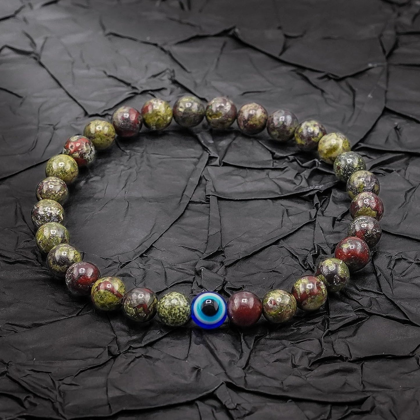 6 mm Böses Auge Armband aus schwarzen Kristallen – verstellbares Set aus Natursteinen für Herren und Damen, Schutzamulett als Geschenk für den Alltag/Geburtstag/Jahrestag