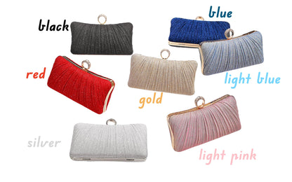 Damen Gold Glitzer Clutch Handtasche Plissierte Abendtasche für Braut Hochzeit Party mit Strassring