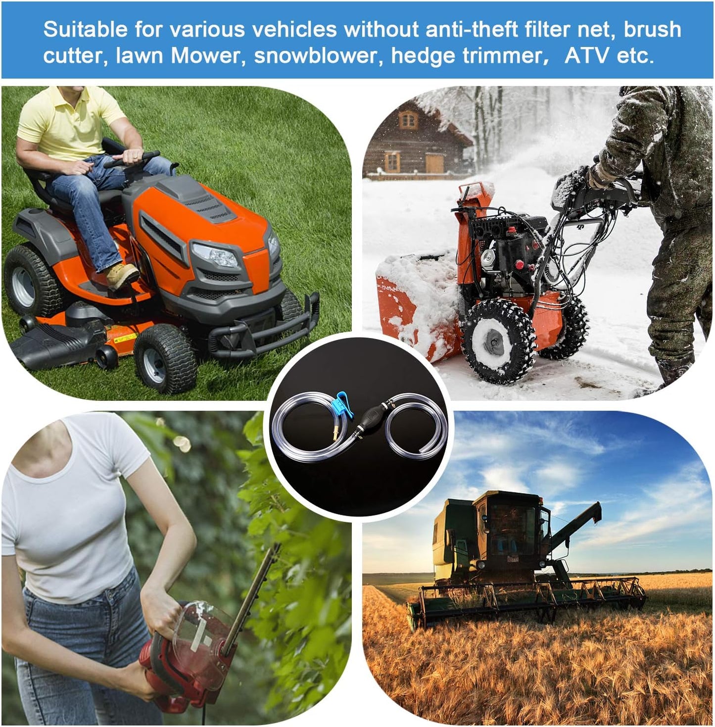 Siphon Pump for Gasoline Gas Oil Fuel Petrol Diesel Fluid Water Fish Tank,Manual Hand Pump Transfer Pump with 2 Durable PVC Siphon Hoses (15mm) with Hose Clip,Metal Buckles,Brass