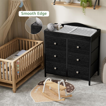 BOLUO White Changing Table Dresser with 6 Drawers Baby Dresser with Changing Table Top Diaper Changing Station with Storage for Nursery Modern