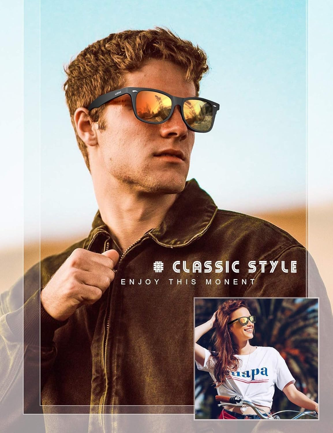 LUENX Polarisierte Sonnenbrillen für Herren und Damen, quadratische Fassung – UV-400-Schutz, 54 mm