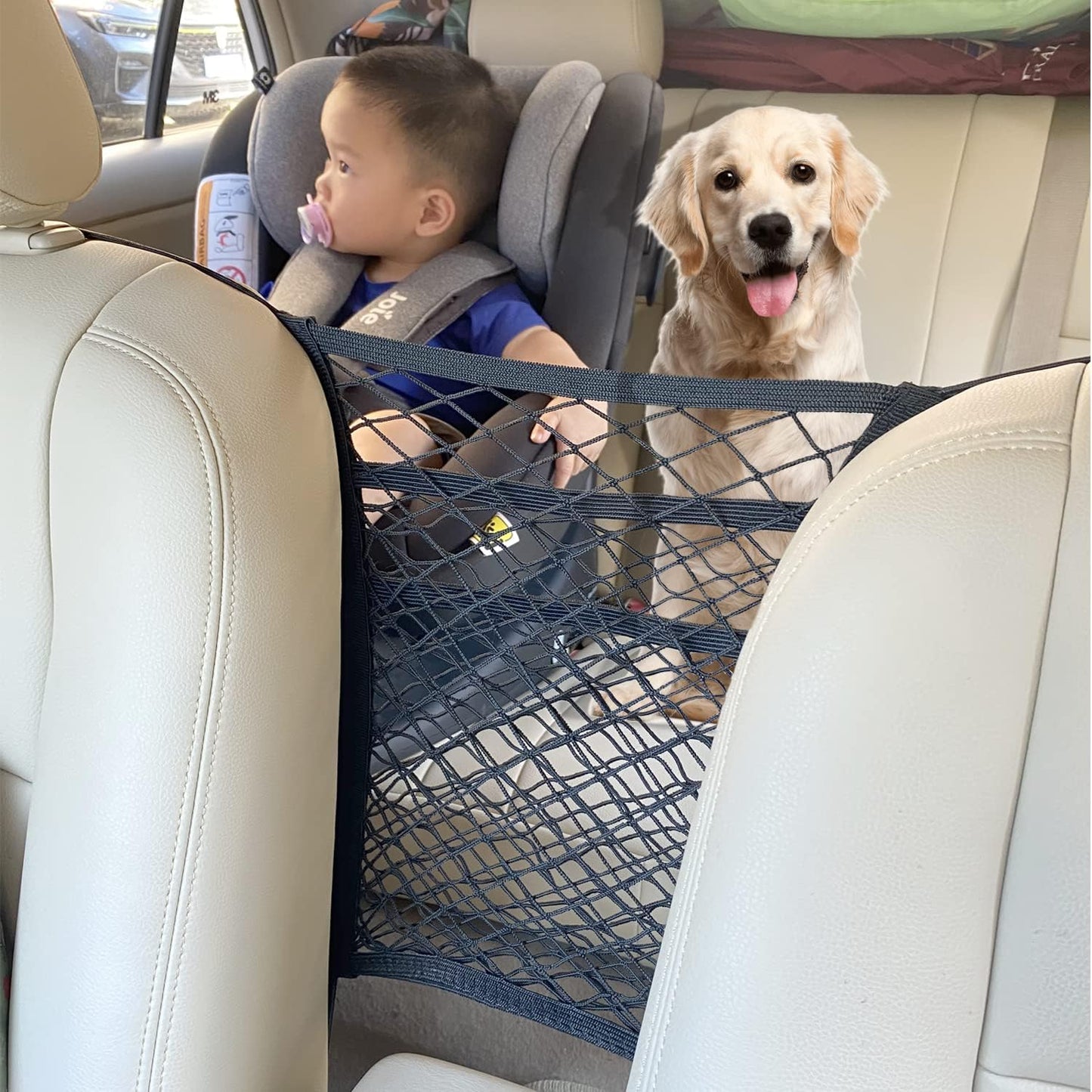 WENOVL Organizador de malla de 3 capas para coche, Red trasera de asiento, Barrera para mascotas y niños en el asiento trasero, Soporte de tejido para carga y bolso, Bolsa de red de almacenamiento para conductor