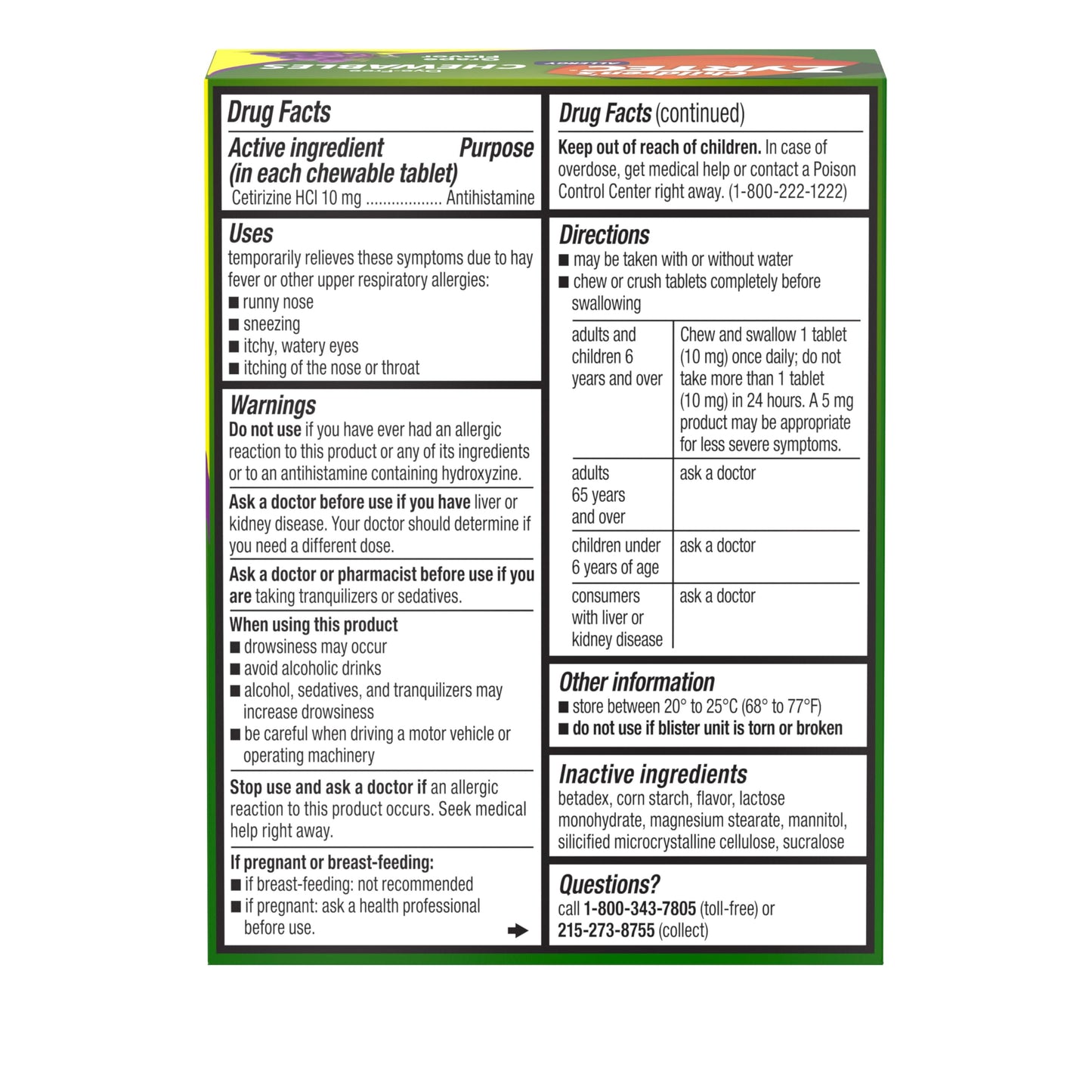 Zyrtec Children's Dye-Free Chewables for 24 Hour Allergy Relief, 10 mg Cetirizine Hydrochloride Antihistamine Tablets, Kids Allergy Medicine Relieves Sneezing & Itchy Throat, Grape, 48 ct(Pack of 2)