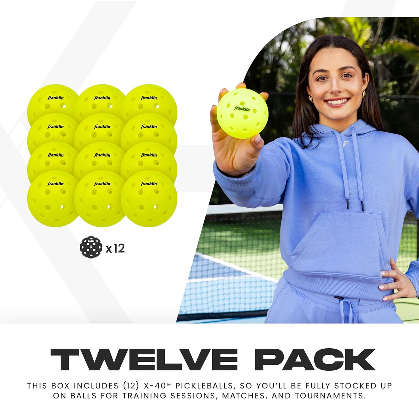 Franklin Sports Outdoor-Pickleballs – X-40 Pickleballbälle – von USA Pickleball (USAPA) zugelassen – offizieller US Open Ball – 3er-, 12er- und 100er-Bulk-Packs Pickleballs