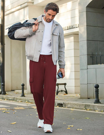 Deyeek Herren Cargo Jogginghose Open Bottom Baggy Leichte Cargo Sweatpants für Männer Locker sitzende Freizeithose mit Taschen