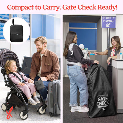 J.L. Childress Gate Check Bag for Single & Some Double Strollers - Travel Bag for Airplane, Fits Most Standard Baby Strollers, Airport Accessories Gate Check, Flying Essentials - Neon Blue