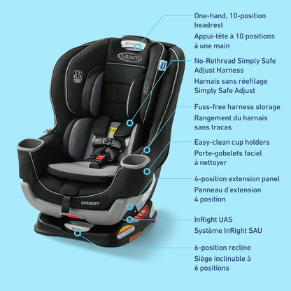 Graco Extend2Fit Kindersitz, 2-in-1 vorwärts- und rückwärtsgerichteter Babysitz, 1,8-30 kg (4-65 lb), Carter