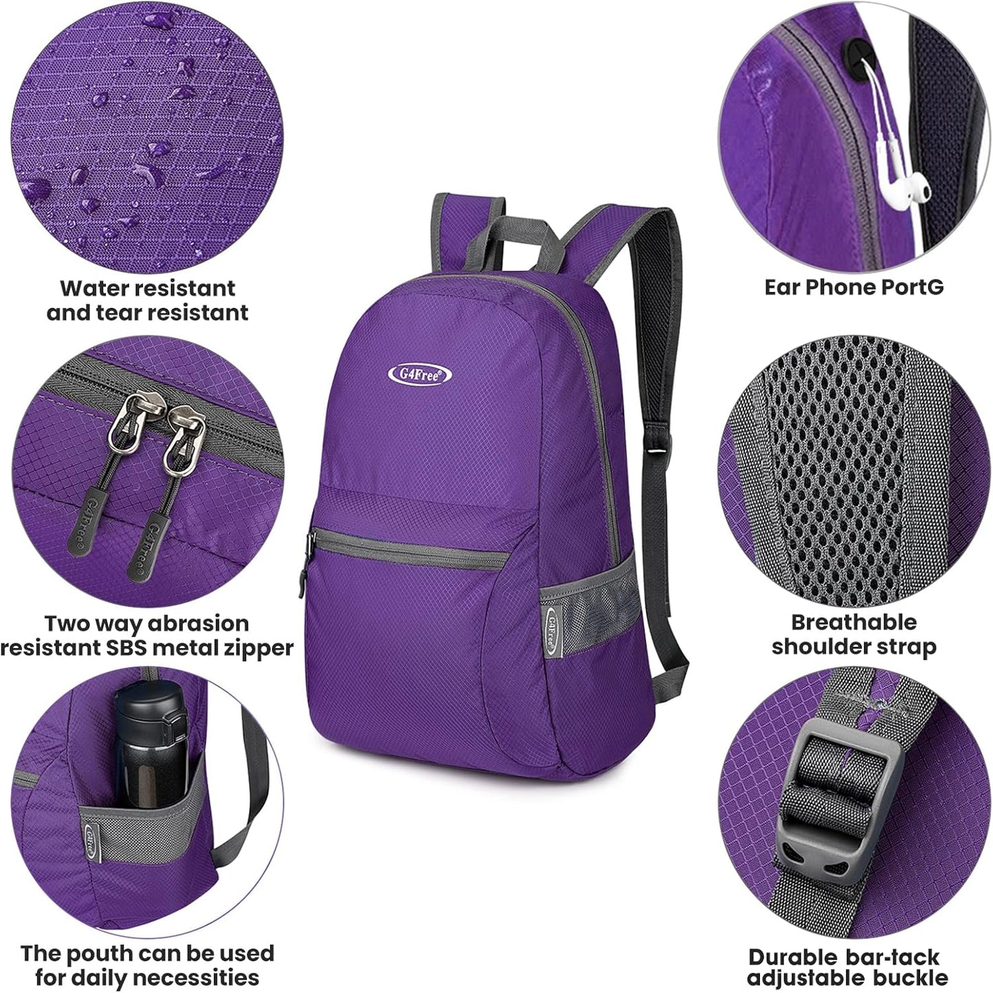 G4Free 20L Lightweight Packable Backpack Foldable Travel Hiking Daypack for Men and Women