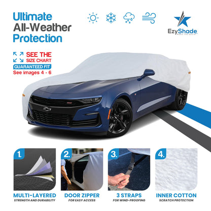 EzyShade 10-Schicht Autoabdeckung Wasserdicht Allwetter - Siehe Fahrzeug-Größentabelle - Autoabdeckungen für Automobile & Auto Schneeabdeckung - Komplette Außenabdeckungen - Winter Regen Sonne SUV Limousine. Größe A4 (Siehe Größentabelle)