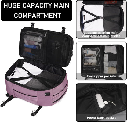 ECOHUB 16'' Reise-Rucksack Handgepäck Unterseat-Rucksack Persönlicher Gegenstand Flugzeug-Reisetasche mit 13 Taschen Handgepäck Flaschenhalter USB-Ladeanschluss Casual Daypack für Frauen Männer Schwarz