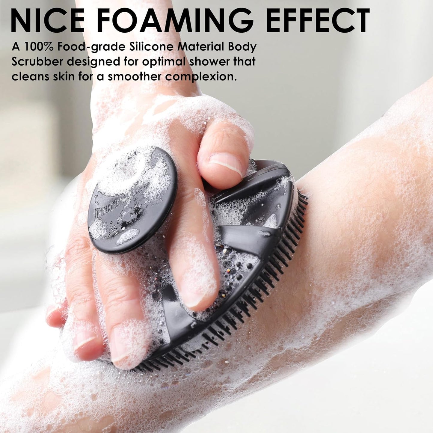 INNERNEED Duschbürste aus weichem Silikon in Lebensmittelqualität, Hand-Körperbürste zur Hautreinigung, sanftes Peeling, gute Schaumbildung (Schwarz)