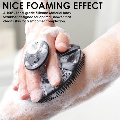 INNERNEED Duschbürste aus weichem Silikon in Lebensmittelqualität, Hand-Körperbürste zur Hautreinigung, sanftes Peeling, gute Schaumbildung (Schwarz)