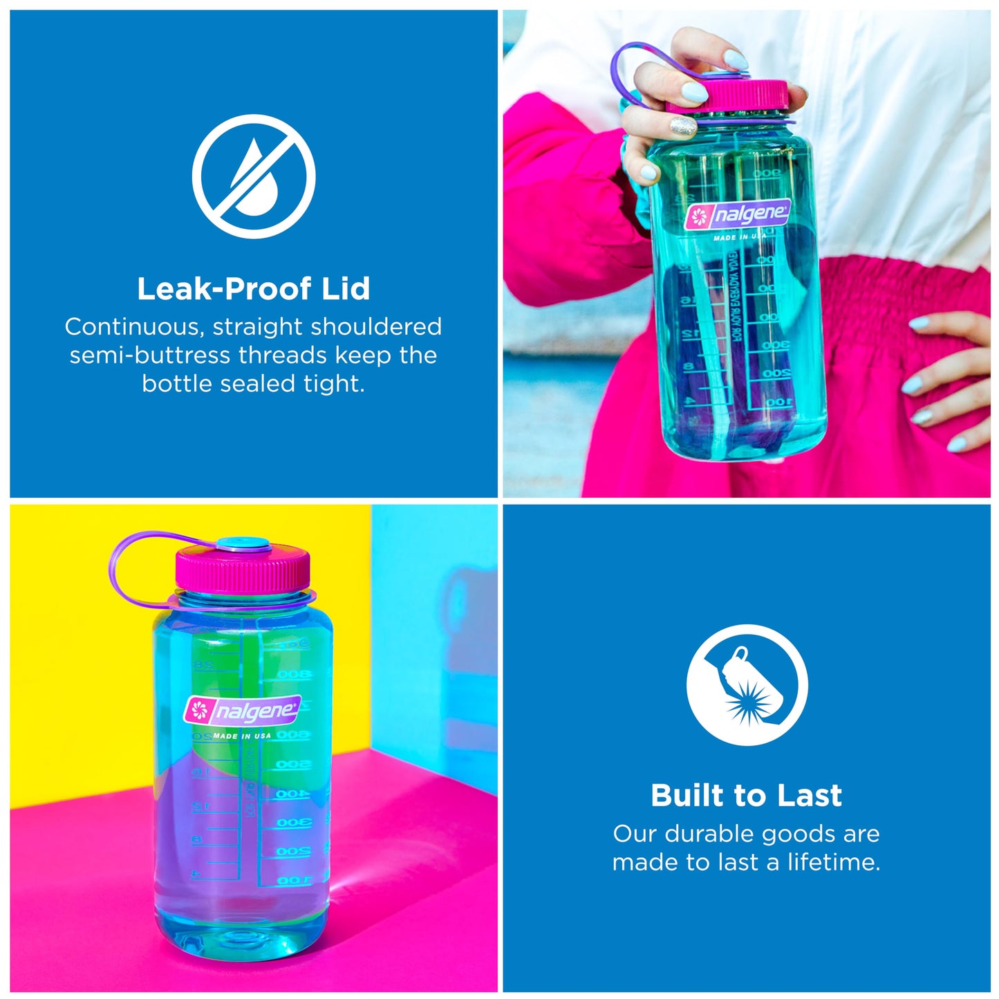 Nalgene 32 oz Wide Mouth Water Bottle | BPA-Free, Durable & Leak Proof, Lightweight Bottle for Hiking & Gym, Work & Travel