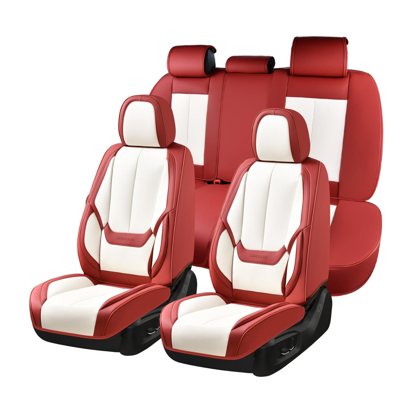 Coverado Car Seat Covers 5 Pieces, Full Set Universal Seat Covers for Cars, Waterproof Nappa Leather Auto Seat Protectors with Head Pillow, Car Interiors Fit for Most Sedans SUV Pick-up Truck, Black