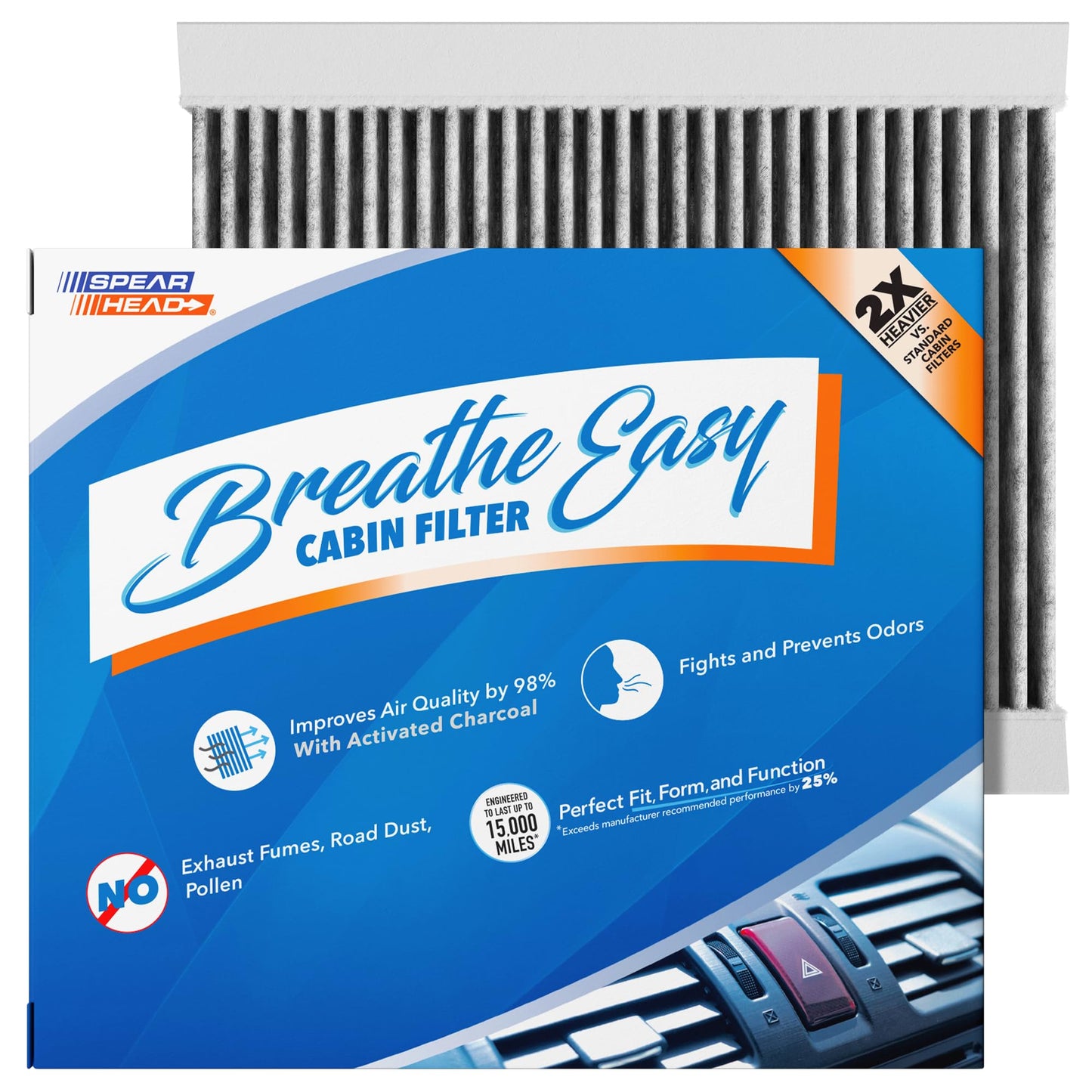 Spearhead Odor Defense Breathe Easy AC & Heater Cabin Filter | Fits Select 2016-2025 Toyota, Lexus, Subaru, 2016-2023 CX-9 Like OEM | Up to 25% Longer Lasting w/Activated Carbon (BE-157)