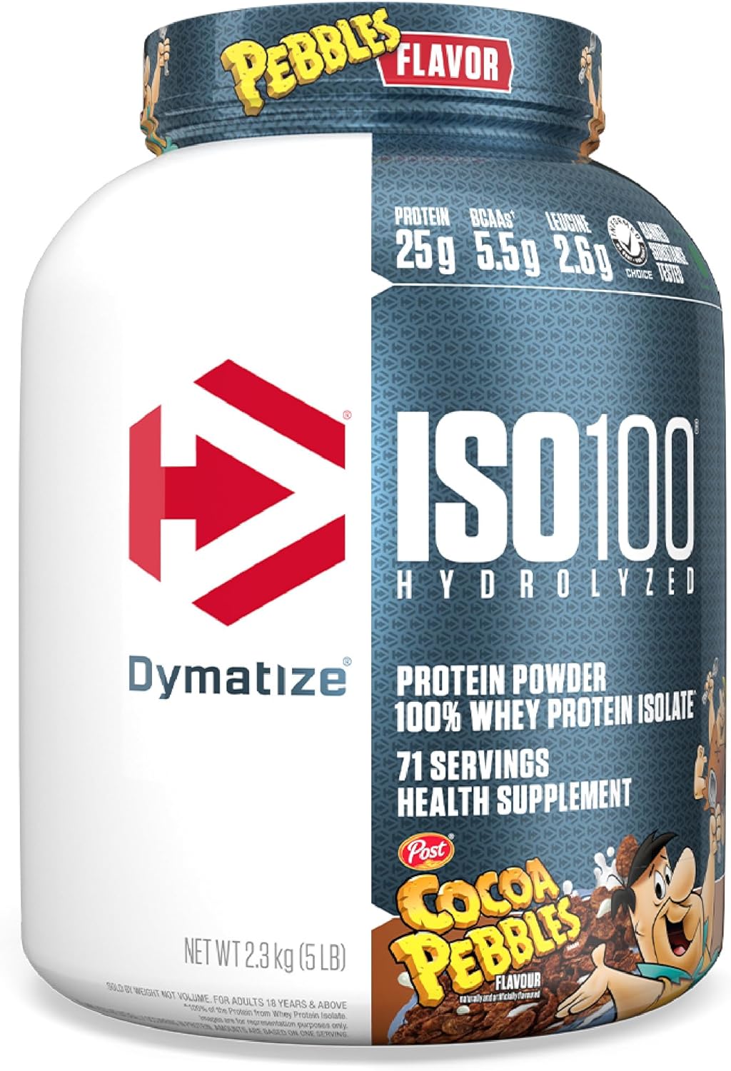 Dymatize x Cocoa Pebbles ISO100 Whey Protein Powder Isolate, 25g of Protein, 5.5g BCAAs, 120 Cal., Gluten Free, 1g Fat, 1g Sugar, 2g Carb (71 Servings) (Pack of 6)