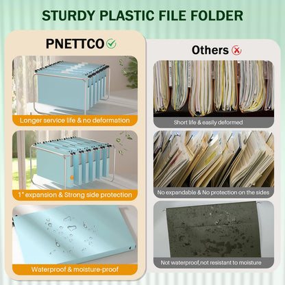 Extra Capacity Plastic Hanging File Folder, 12 Pack Reinforced Hang Folders Legal Size, Heavy Duty 1 Inch Expansion Filing Cabinet Folders, for Bulk Files, Medical Charts, Cream Yellow