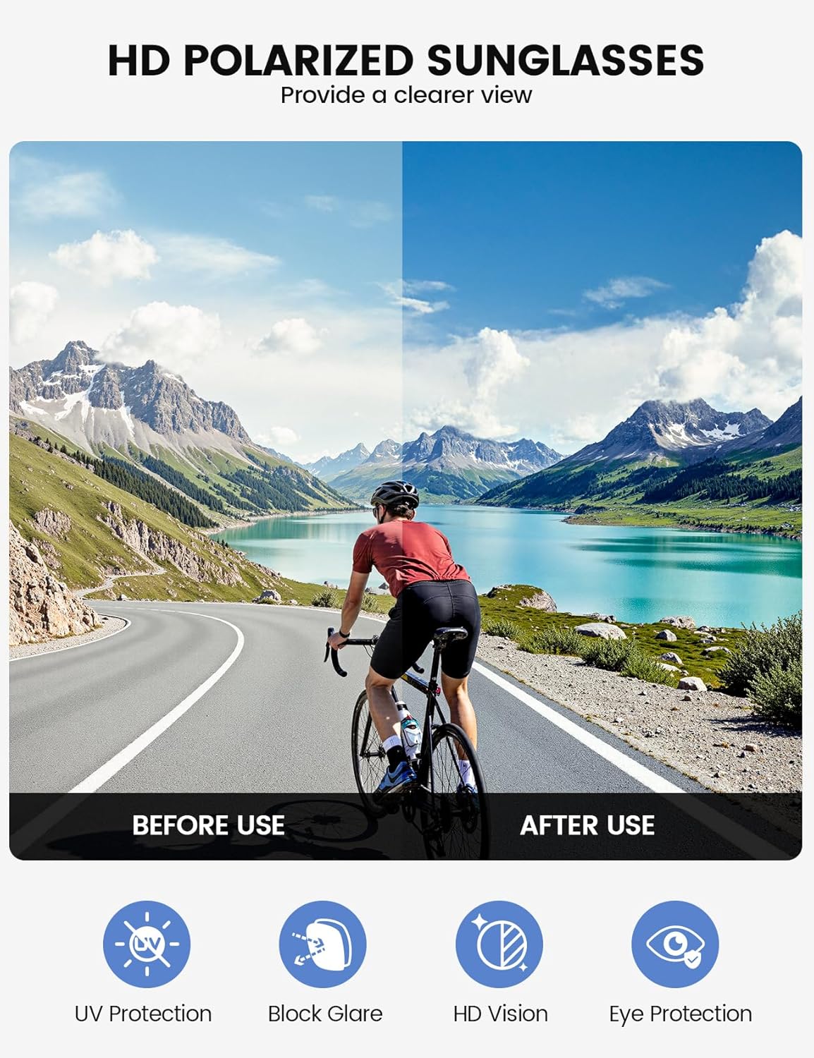 Lamicall Polarisierte Sportsonnenbrille Herren Damen, [24g Ultraleicht] Verstellbares Nasenpad Sportbrille für Fahrrad Wandern Laufen