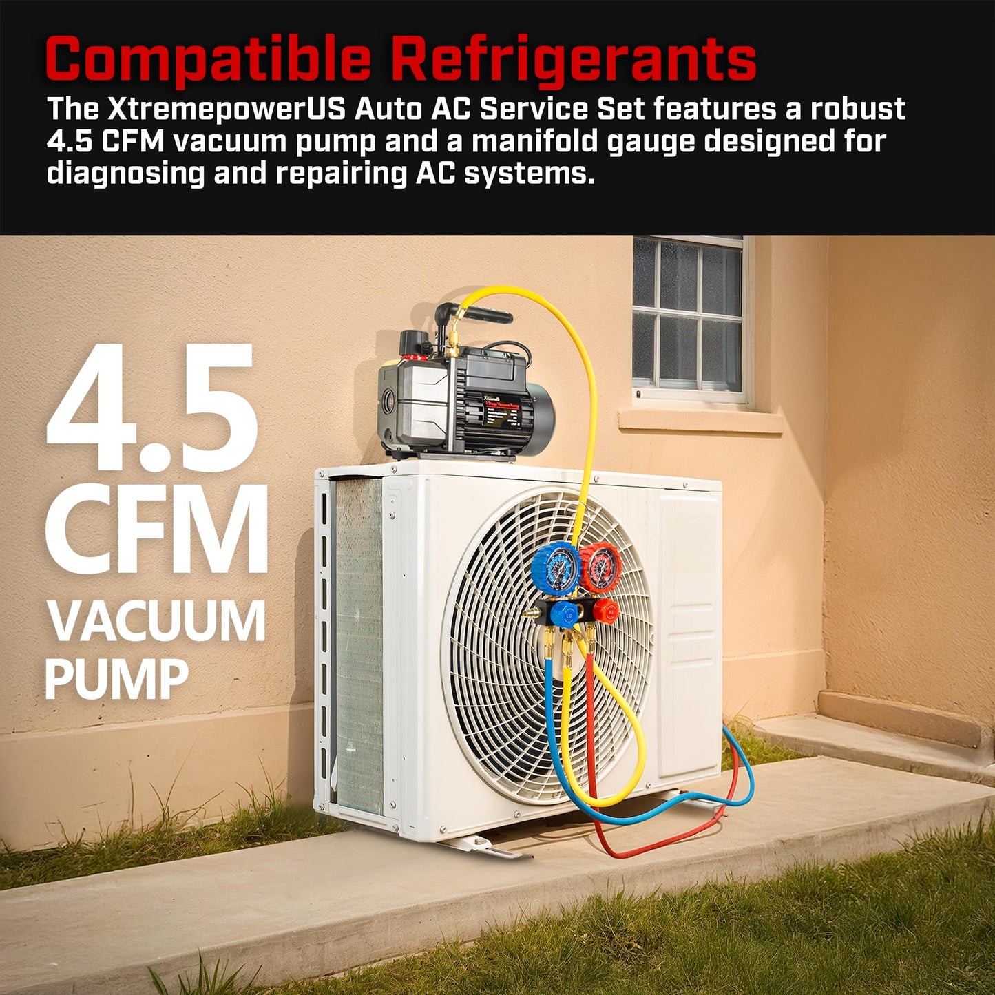 XtremepowerUS 3CFM 1/4HP Vacuum Pump HVAC R134a, R12, R22, R410a, A/C Refrigeration R134 Can Tap Adapter, R134 Quick Connector AC Manifold Gauge Air Conditioner Oil Bottle w/Bag